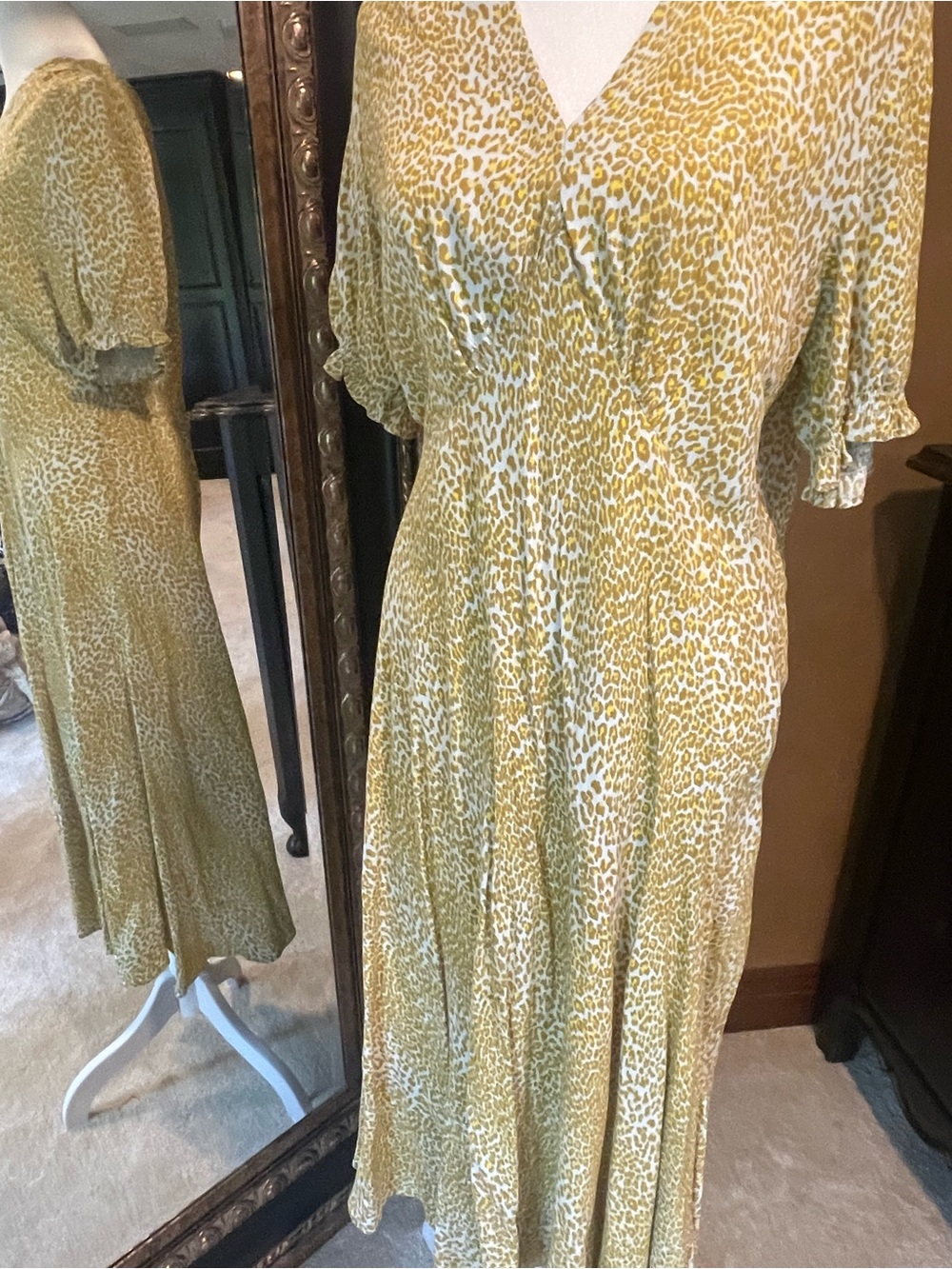 Diane Von Furstenberg Yellow Animal-Print V-Neck Midi Dress